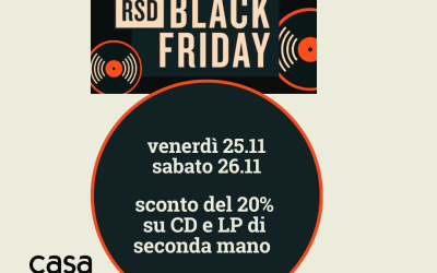 Giovedì 24, venerdì 25 e sabato 26 è Black Friday anche qui: sconto del 20% su CD e LP di seconda mano