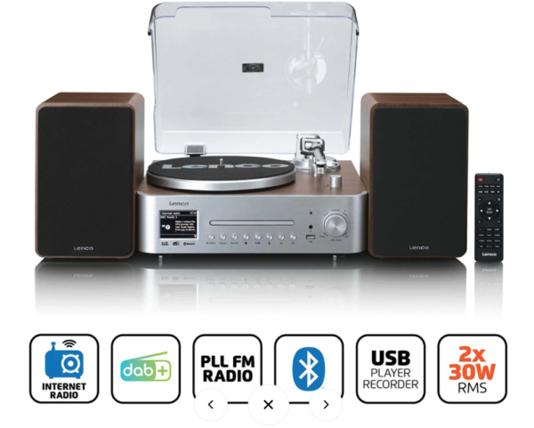 Lenco MC-860WDSI - Sistema all-in-one giradischi, lettore CD, Radio DAB+, FM, Bluetooth 5.3, diffusori 30W