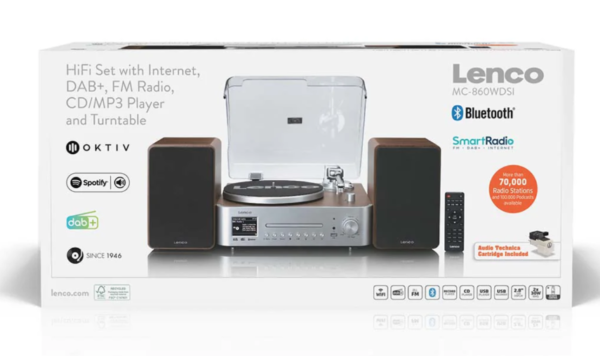 Lenco MC-860WDSI - Sistema all-in-one giradischi, lettore CD, Radio DAB+, FM, Bluetooth 5.3, diffusori 30W